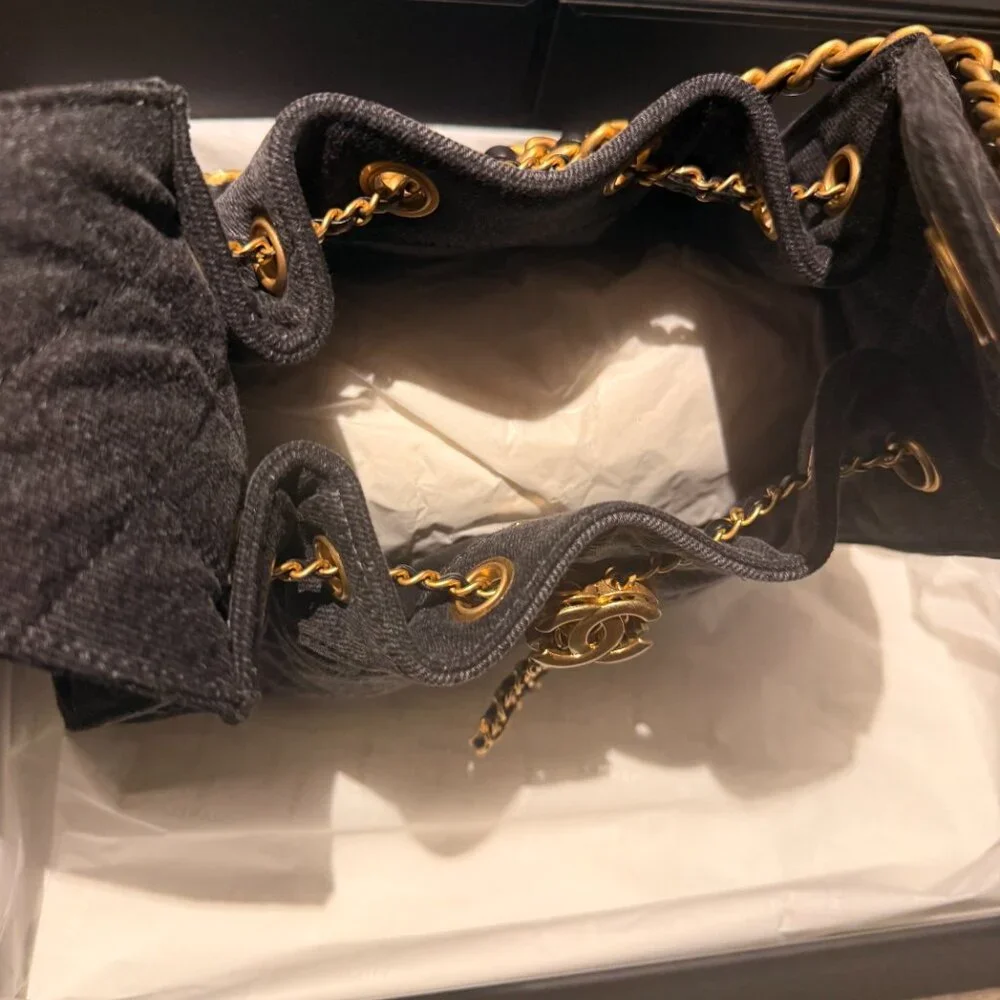 Chanel 25 Black Denim Small